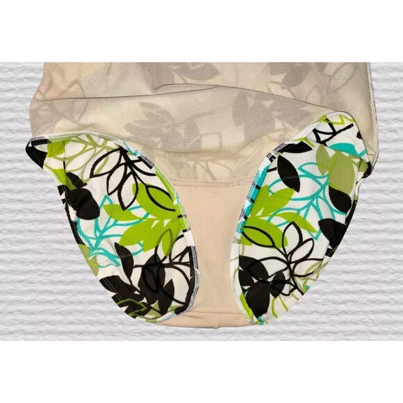 Christina Womens 16/38 Ivory/Brown Floral Ribbed Halter One Piece Swimsuit Beach - Picture 7 of 9